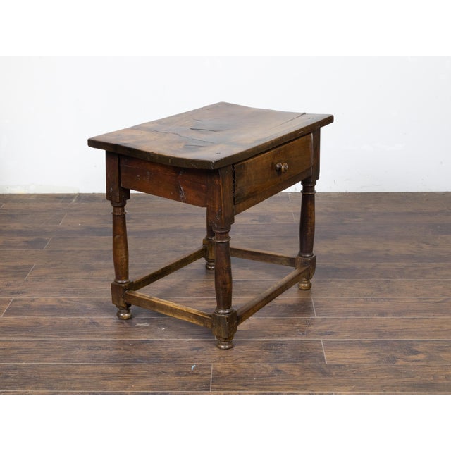 19th Century English 19th Century Walnut Table with Single Drawer and Column Shaped Legs For Sale - Image 5 of 12