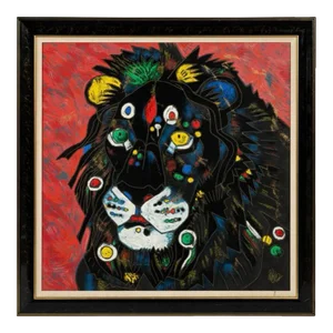 Framed, Signed Abstract Fauvist Serigraph by Tie-Feng Jiang, “King”