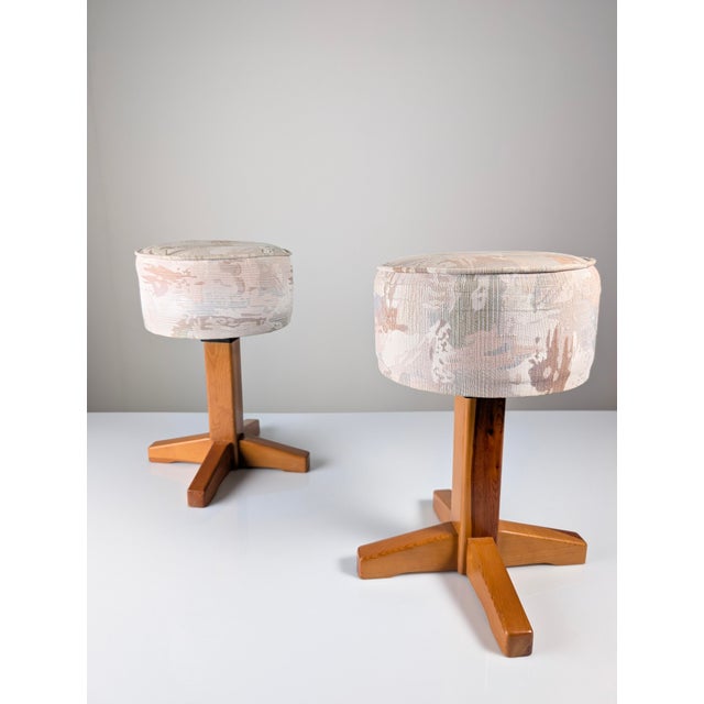 This pair of Scandinavian Modern stools was produced in the 1980s, combining solid pine craftsmanship with circular...