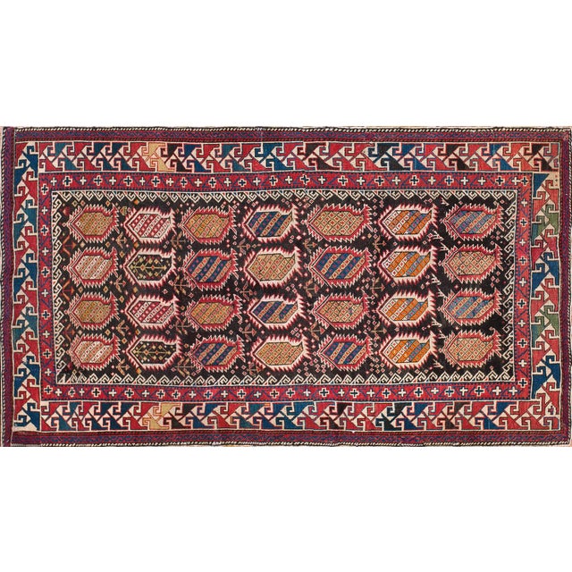 Textile 1930s Blue Navy Geometric Antique Antique Caucasian Rug 3' 8'' X 6' 3'' Knotted Wool Carpet For Sale - Image 7 of 9