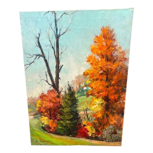 Traditional 1960s Painting – Autumn Landscape Oil on Canvas Signed Niki A. Karagyllakis For Sale - Image 3 of 12