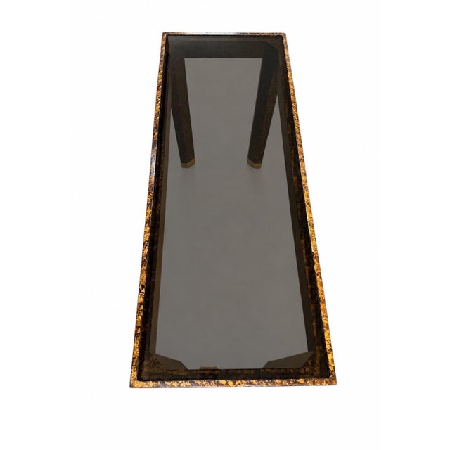 Hollywood Regency Vintage Henredon Faux Tortoiseshell & Smoked Glass Console Table - Circa 1970's For Sale - Image 3 of 8