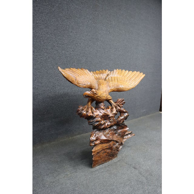 Mid-Century Modern Large Mid-Century Modern Hand Carved Walnut Eagle Sculpture on Burl Wood Base For Sale - Image 3 of 12