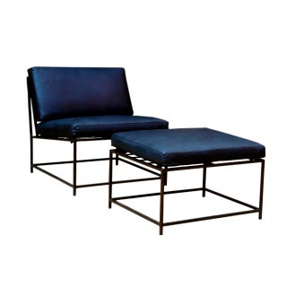 Modern Iron Lounge Chair & Ottoman For Sale