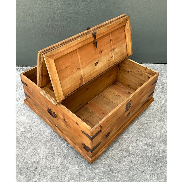 Vintage Rustic Wood Storage Coffee Table For Sale - Image 4 of 12
