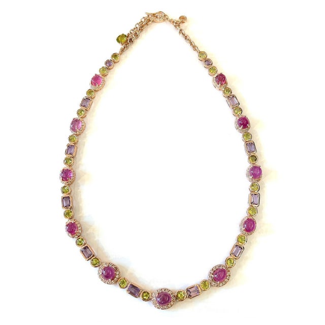 Bochic "Capri" Ruby, Amethyst, & Peridot Necklace Set in 18K Gold & Silver For Sale - Image 16 of 16