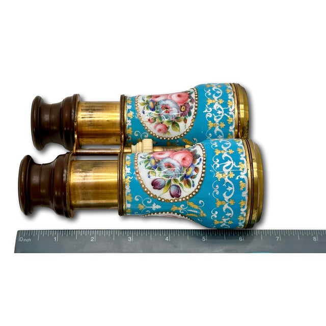 Outstanding & Very Rare Antique Fancy Ladies French Enamel, Brass & Gutta Percha Binoculars - Circa Mid 19th Century For Sale - Image 15 of 18
