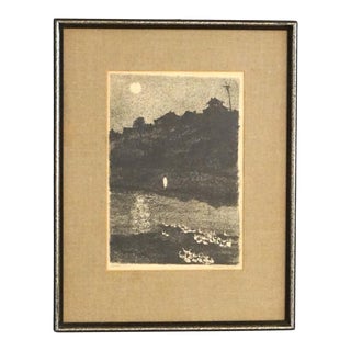 Mid 20th Century Mid Century Modern Impressionist Litho Night Scene Pencil Titled & Signed, Framed For Sale