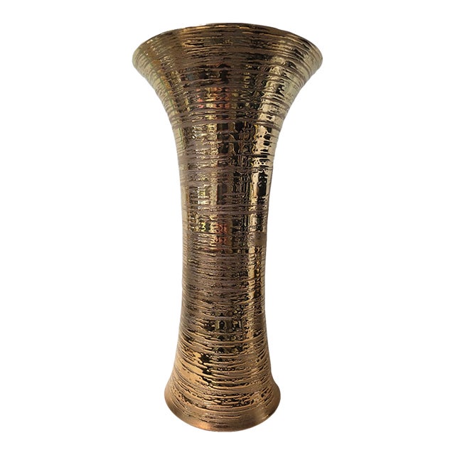 Manufacture De Monaco Ligne E Gold Ribbed Porcelain Vase For Sale