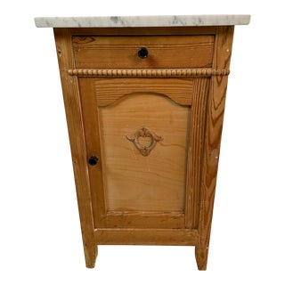 Antique Marble Top Bleached Pine Bedside Nightstand Cupboard. For Sale