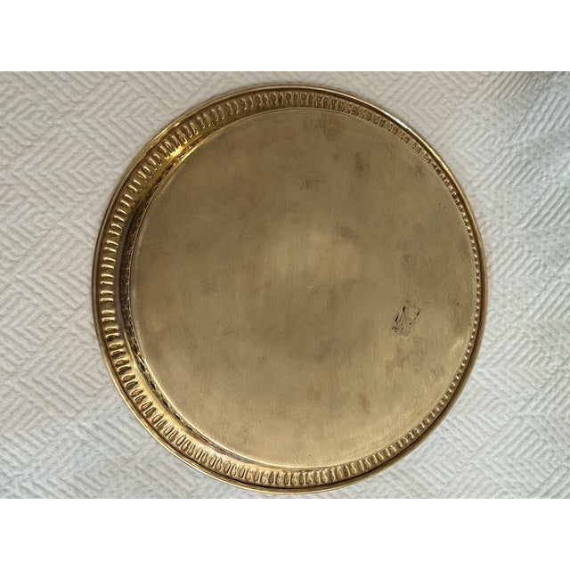 Late 20th Century Vintage 10.5” Round Reticulated Brass Gallery Tray For Sale - Image 5 of 7