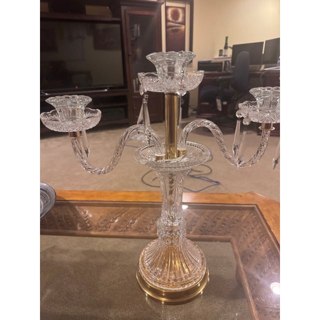 Vintage Glass Candelabra Crystal Clear Mid Century Candle Light Holder For Sale In Austin - Image 6 of 10