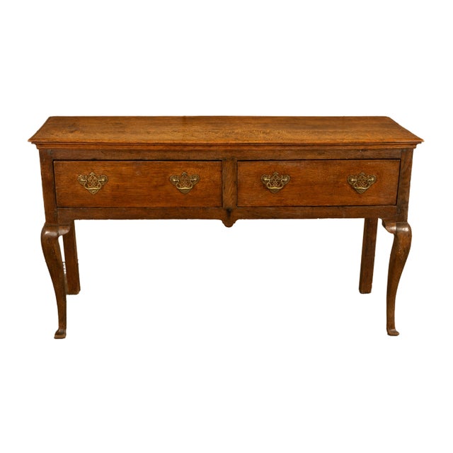 Brown Antique 18thC Georgian Oak Welsh Two Drawer Dresser Base Server Side Table 1760 For Sale - Image 8 of 14