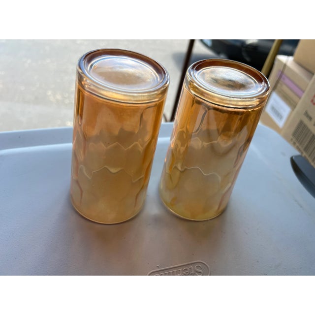 Glass Carnival Glass Tumblers, Marigold Hex Optic Iridescent -Set of 2 For Sale - Image 7 of 8