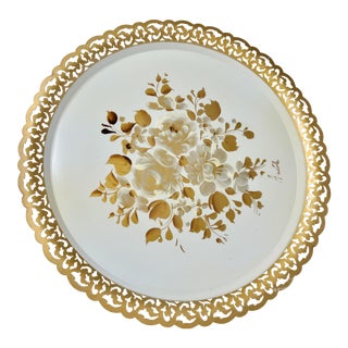 Mid-Century Nashco Hand-Painted Round Tole Tray For Sale