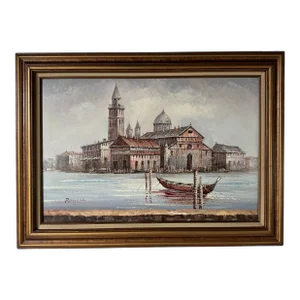 Vintage French Cityscape Oil Painting by Rayner - Framed