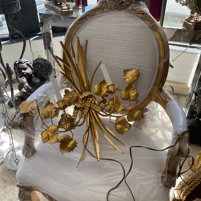 1950s Pair of Gilt Metal Grapevine Motif Wall Sconces For Sale - Image 10 of 10