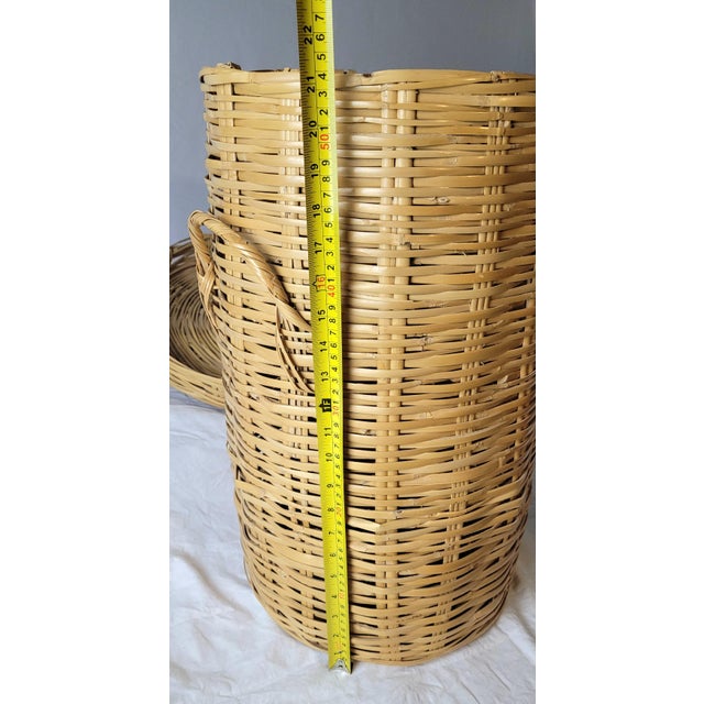 Vintage Wicker Laundry Hamper With Lid Natural Woven Rattan Tall Storage Basket For Sale - Image 11 of 11