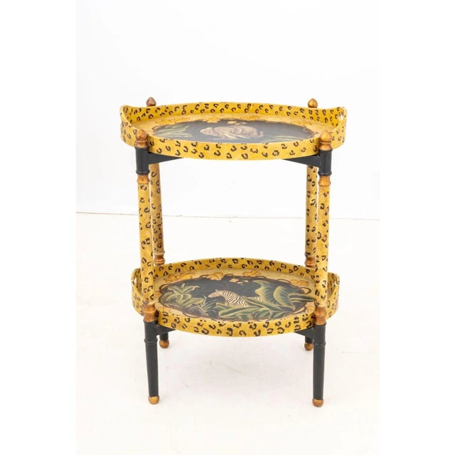 Safari Motif Painted 2-Tier Tray Top Folding Table For Sale - Image 9 of 9
