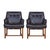 A pair of Brown Leather Lounge Chairs from Dunbar Tufted brown leather upholstery Wooden legs Price is for the pair, three...