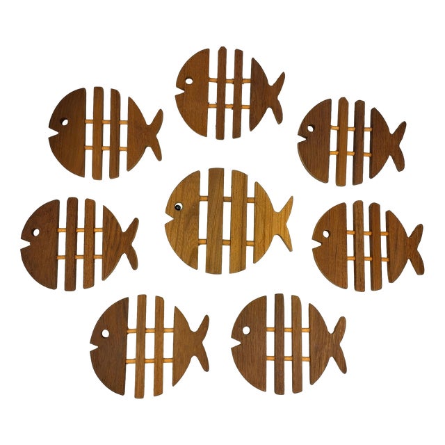 Mid-Century Modern Fish-Shaped Coasters in Teak, 1960s, Set of 8 For Sale