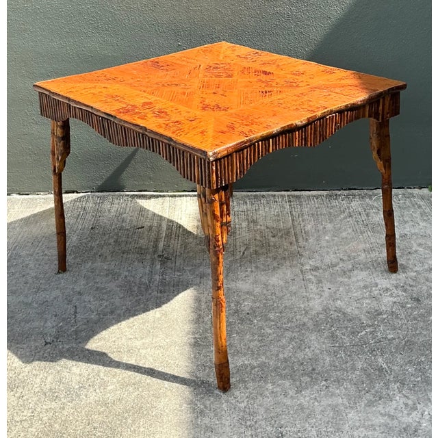 Vintage Light Bamboo Parquetry Game Table For Sale - Image 9 of 12