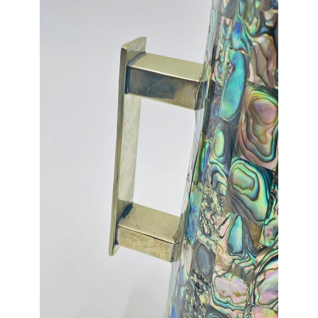 1950s Mid-Century Modern Mexican Alpaca Silver and Abalone Inlay Water Pitcher For Sale - Image 14 of 17