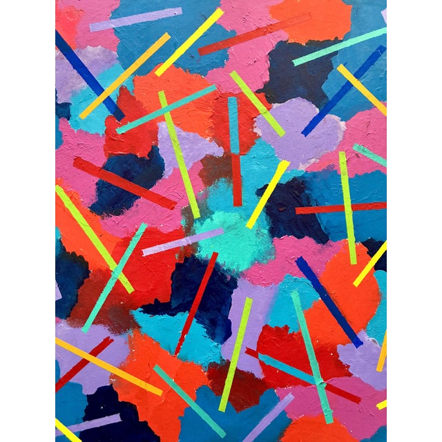 Early 1980s Post Modern Abstract Multi Color Painting/ 80s Textured Wall Art For Sale - Image 4 of 8