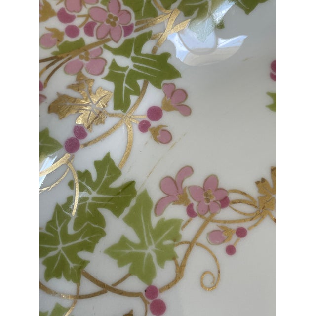 Metal Antique Jean Pouyat Limoges Holly Branch Plate With Heavy Gold For Sale - Image 7 of 10