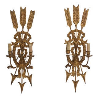 Pair Italian Gold Finish Giltwood Wall Sconces For Sale