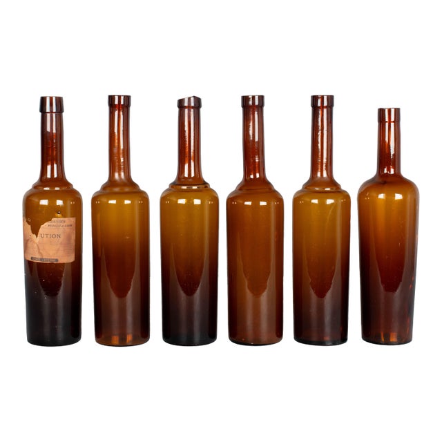 French Amber Glass Medicine Bottles, Set of 6 For Sale