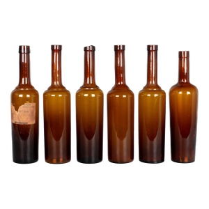 French Amber Glass Medicine Bottles, Set of 6