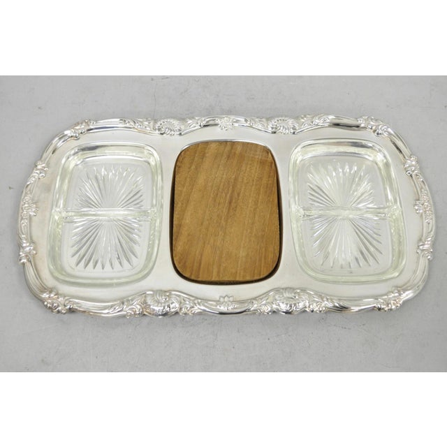 Mid 20th century Newport Gorham Yb157 Silver Plated 3 Section Cheese Cracker Serving Platter Tray For Sale - Image 9 of 11