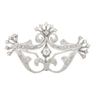 14k White Gold Diamond Lace & Spray Pin Pendant For Sale