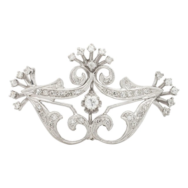 14k White Gold Diamond Lace & Spray Pin Pendant For Sale