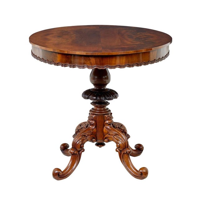Wood 19th Century Carved Flame Mahogany Oval Center Table, 1890s For Sale - Image 7 of 9
