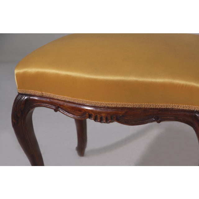 Vintage Bucket Chairs in Yellow Satin Fabric with Ottoman, 1950, Set of 3 For Sale - Image 4 of 11