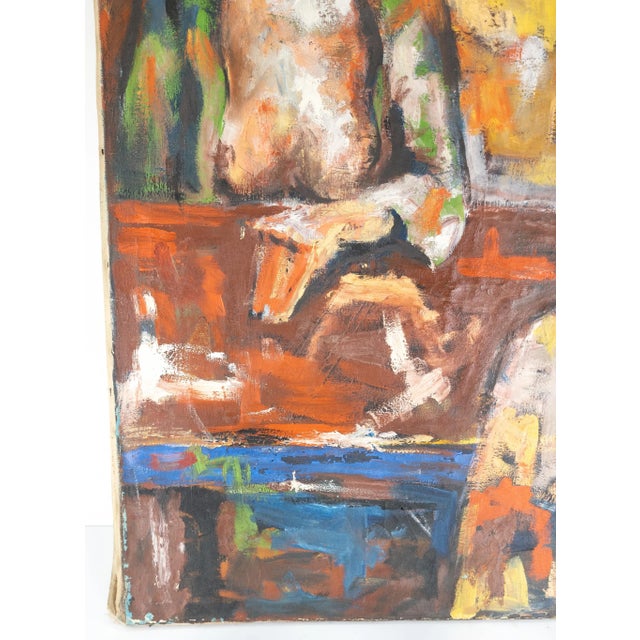 Mid 20th Century Mid Century Colorful Figurative Abstract Oil on Canvas Painting For Sale - Image 5 of 10