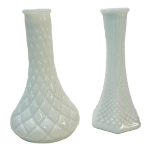 Vintage Mid-Century White Milk Glass Bud Vases - Pair