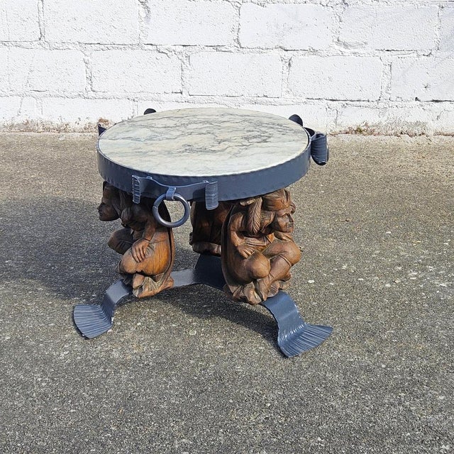 Forged Iron Lounge Table with Marble Top by Jean Maurice Rothschild, 1950s For Sale - Image 5 of 18
