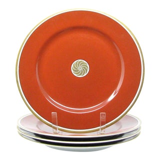 Vintage 1970s Fitz & Floyd Medallion Medaillon d'Or Orange Dinner Plates - Set of 4 For Sale