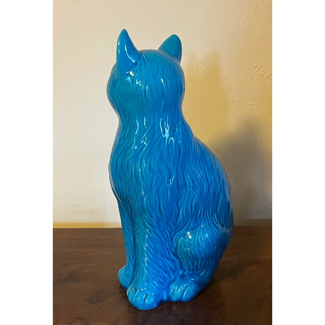 Mid-Century Chinese Export Monochrome Porcelain Turquoise Glaze Figure of a Cat For Sale - Image 13 of 18