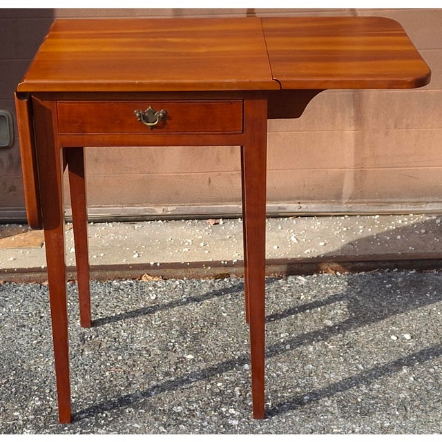 Brown Mid 20th Century American Federal Style Solid Cherry Single Drawer Drop-Leaf Side Table For Sale - Image 8 of 14