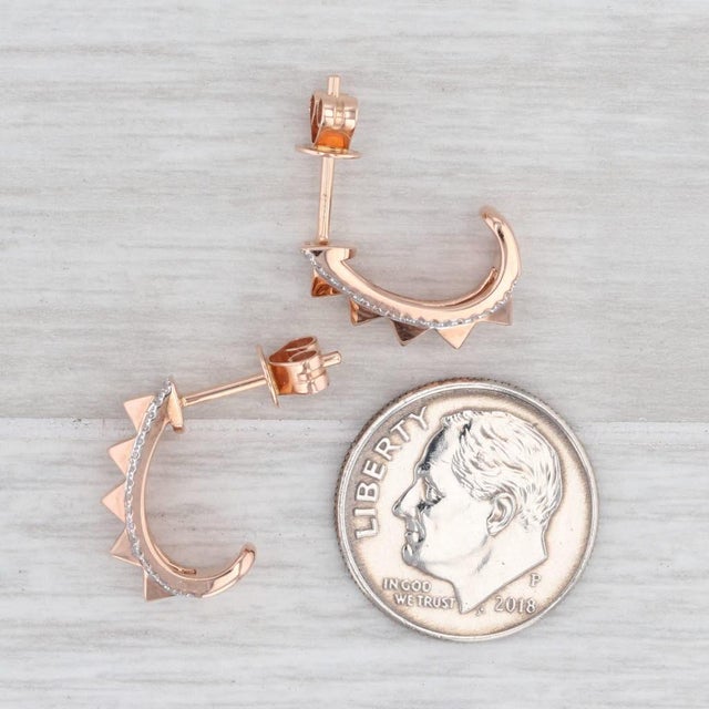 New Spiked 0.12ctw Diamond Halo Earrings 14k Rose Gold J-Hook Drop Pierced - 2 Pieces For Sale - Image 4 of 4