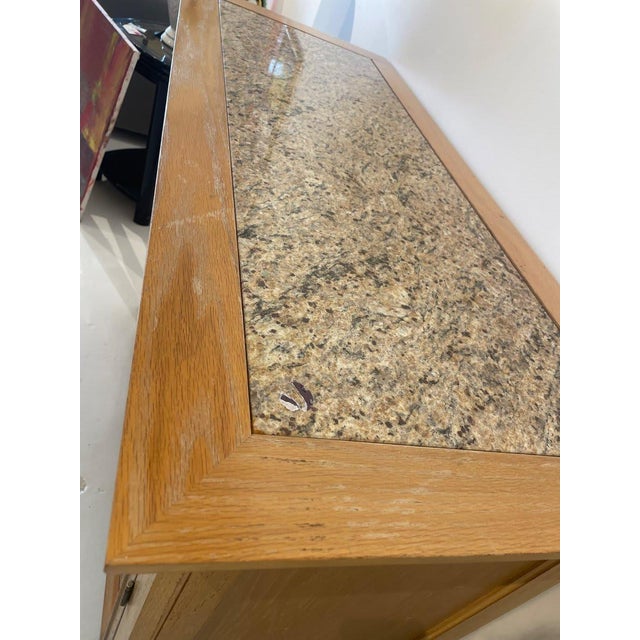 Wood Thomasville Oak Sideboard Buffet With Granite Inset Top, Late 20th Century For Sale - Image 7 of 10