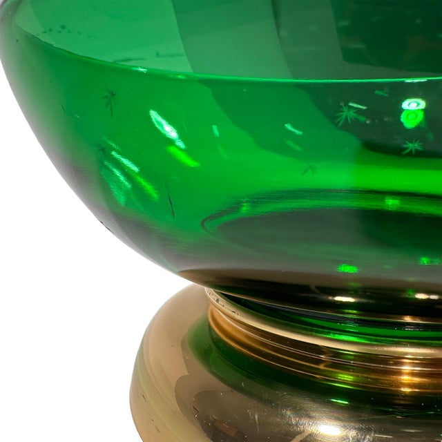 Green Vintage Mid Century Modern Green Glass Bowl With Gold Base For Sale - Image 8 of 8