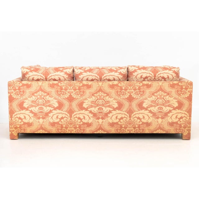 Pink Pink and White Linen Upholstered Three-Seat Sofa For Sale - Image 8 of 9