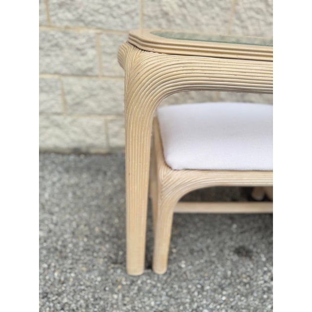 Wood 1970s Reed-Wrapped Console Table With Glass Top and Pair of Matching Stools For Sale - Image 7 of 10