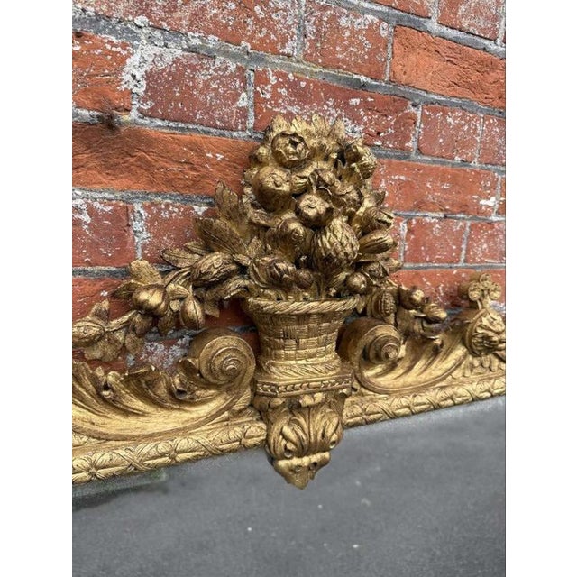 Large Antique English Carved Wood Gilt Overmantle Mirror, 1800s For Sale - Image 3 of 8