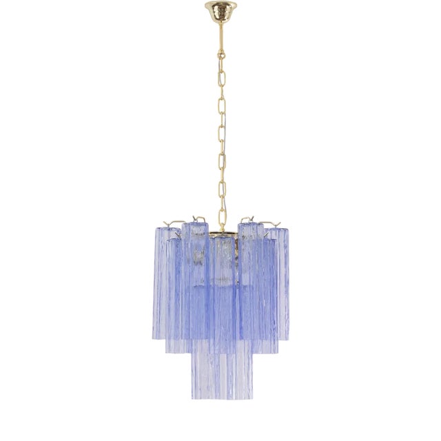 Chandelier with Murano Glass Cylinders in Blue-Purple Color, Italy, 1990s For Sale